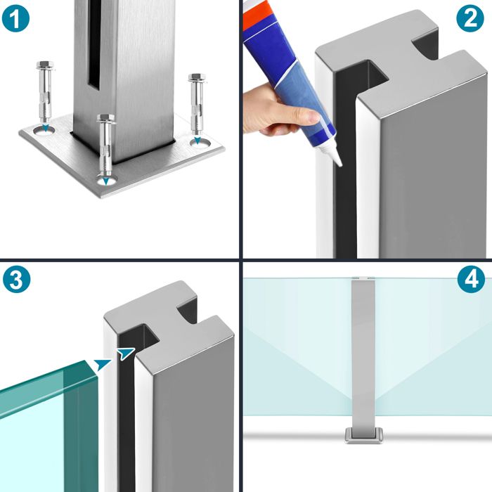 Garde-corps en acier inoxydable et verre, composants garde-corps