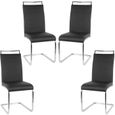 Chaise de salle à manger en cuir artificiel noir - Lot de 4 chaises - Mia-0