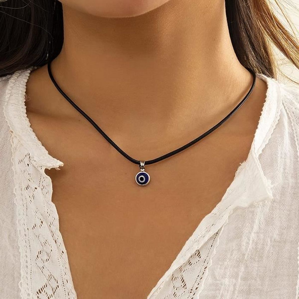 Collier Pendentif Mauvais Oeil Boheme Oeil Bleu Petit Point Tour De Cou Verre Turc Cuir Noir Chaine Collier Bijoux Pour Femmes Achat Vente Sautoir Et Collier Collier Pendentif Mauvais O