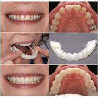 2 Set Silicone Dentier Haut et Bas Sourire Parfait pour Homme et Femme Amovible Naturel Fausse Dents Provisoire 