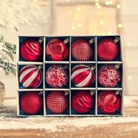 Bomei-shop*12 PCS Boules d'arbre de Noël Set Brillant Boules Suspendues pour Sapin Dorées et Rouges Incassables Boules de Noël