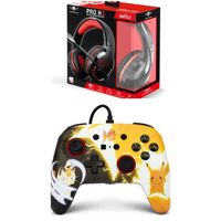 Pack Manette SWITCH Filaire Nintendo Pokémon Pikachu  Meowth Officielle + Casque Gamer PRO H3 Rouge SPIRIT OF GAMER SWITCH