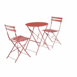 Ensemble table et chaise de jardin Salon de jardin bistrot pliable - Emilia rond Terra Cotta - Table Ø60cm avec deux chaises pliantes. acier thermolaqué
