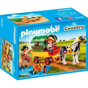 UNIVERS MINIATURE PLAYMOBIL - Country - Enfants avec Chariot et Pone