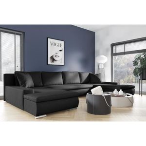 CANAPE CONVERTIBLE Canapé d'angle panoramique Convertible en lit KORSE II tissu noir