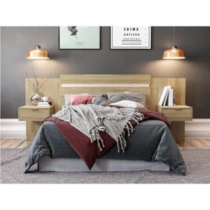 TÊTE DE LIT Tête de lit extensible avec chevets PARATI - 140/160 cm - Coloris : Chêne