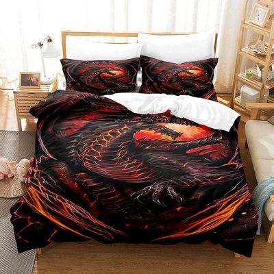 Parure de Lit Adulte Dragon Noir Housse de Couette avec Fermeture Eclair Doux 200x200 cm Cdiscount Maison