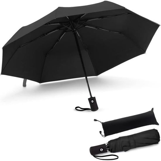 MidingChai Parapluie Pliant Résistant Au Vent XXL – Automatique Anti-Tempête, Grand Format 108 Cm Pour 2 Personnes, Poignée Bois Véritable & Cuir Luxe