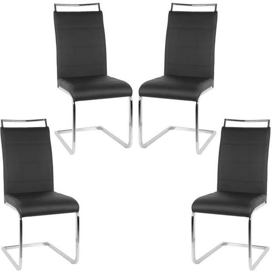 Chaise de salle à manger en cuir artificiel noir - Lot de 4 chaises - Mia