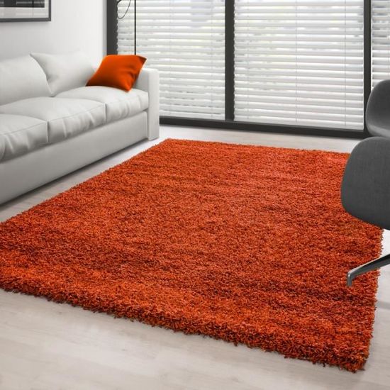 Tapis rectangulaire pois terracotta Wooly (100 x 150 cm)