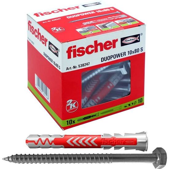Chevilles Cheville Bimatière Multimatériaux Duopower 10x80 Vis/boîte 10 Gris/rouge