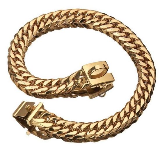 Gold S 17mmX40cm -PMGPET – laisse pour chien, chaîne dorée, collier pour chiot, bouledogue, en acier inoxydable, 17mm, petit, moyen