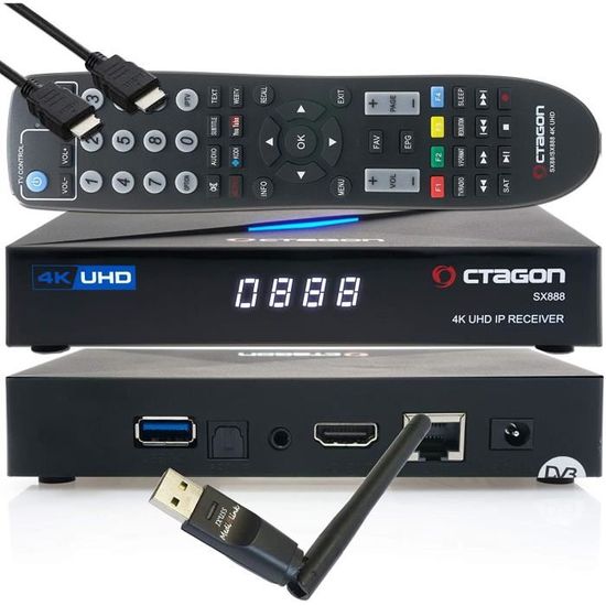 Wi-Fi 300 Mbit/s câble HDMI YouTube Media Server Récepteur IPTV DLNA OCTAGON SX888 4K UHD IP H.265 HEVC Smart TV Set-Top Box radio Web 