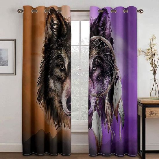 Housse De Couette 3D Loup Attrape RêVes éToilé Microfibre Avce 2 Taies D'oreillers Fermeture
