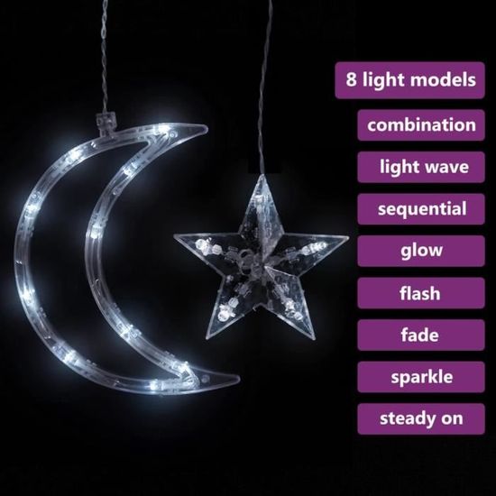 Guirlande Lumineuse Étoiles LED - 40 LED Blanc Chaud - Télécommande 8 Modes + Minuterie - Étanche - Pour Noël, Fenêtre, Décoration Intérieure