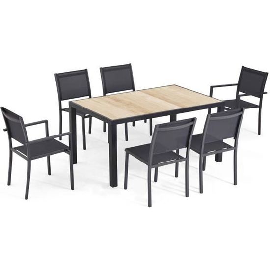 Ensemble table et chaises de jardin - 146 x 100 x 74,5 cm - Aluminium - Oviala - Gris