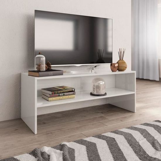 2331[MODE]MEUBLE TV moderne - MEUBLE HI-F Meuble TV Blanc brillant 100 x 40 x 40 cm Aggloméré -Directement de fr