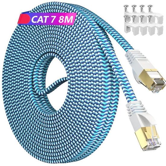 Cable Cat 7, Câble Rj45 8 Mètres Cable Réseau 8m Plat Haut