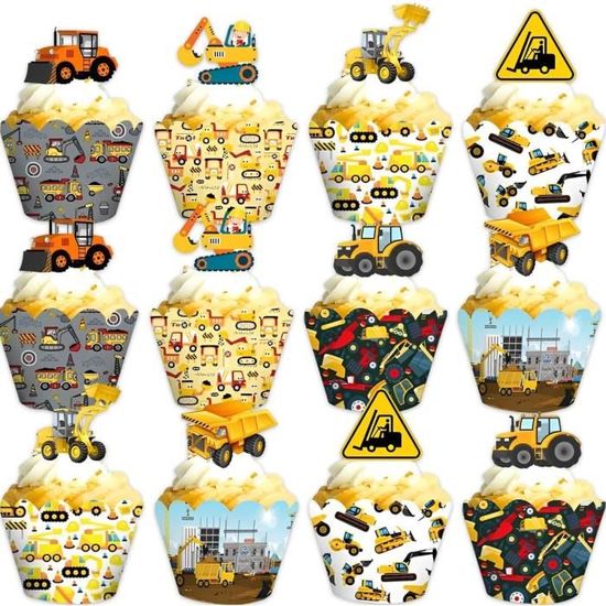 24 Pièces Topper De Gâteau De Petit Gâteau De Véhicule De Construction