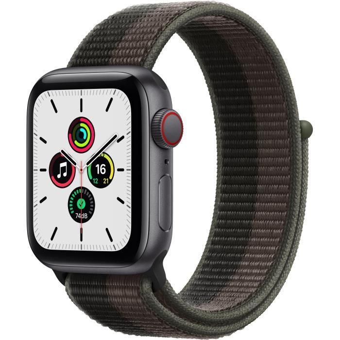 Apple Watch SE GPS + Cellular 2021 - 40mm - Boitier Space Grey Aluminium - Bracelet Tornado/Grey Sport Loop