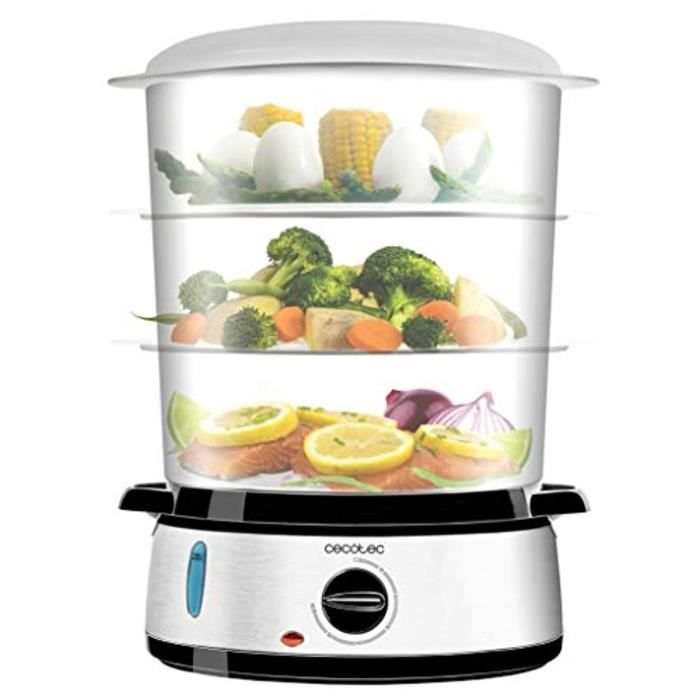 Cecotec Cuiseur à Vapeur électrique Vapovita 3000 INOX, 800 W, 3 paniers indépendants, Minuterie 60 Minutes, Compatible Lave-Vaissel