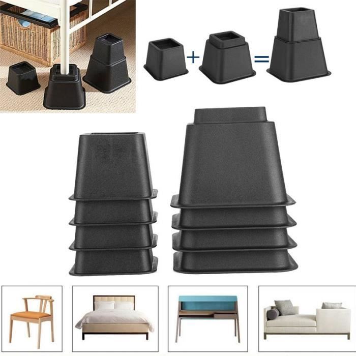 Lot de 8 rehausseurs de lit ou de meuble Pied Rehausseur de Meuble Pied de meubles Riser de fourniture Réhausseur de meuble