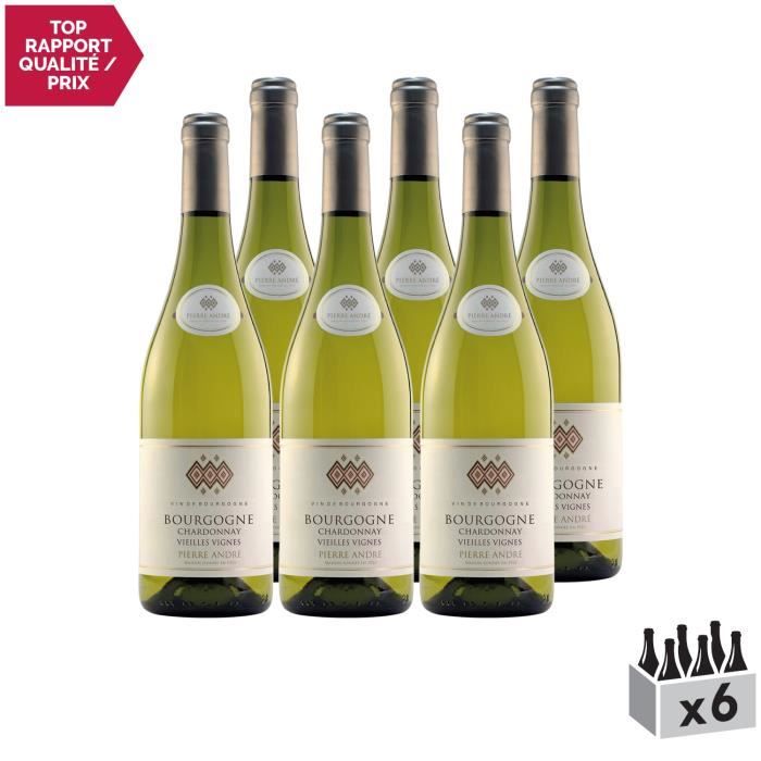 Bourgogne Chardonnay Vieilles Vignes Blanc 2018 - Lot de 6x75cl - Pierre André - Vin AOC Blanc de Bourgogne - Cépage Chardonnay