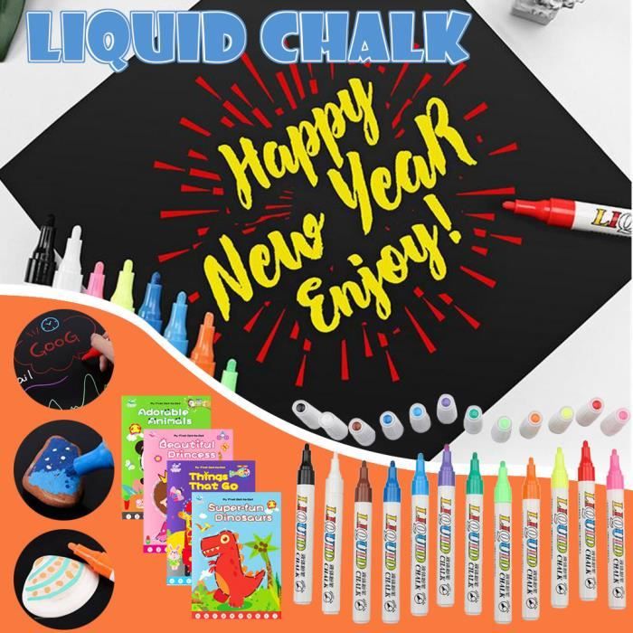 Stylo de peinture pour enfants 12 couleurs de craie liquide soluble dans l'eau sans poussière 5 ml tv2287