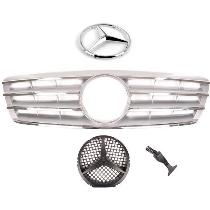 CALANDRE MERCEDES CLASSE C W203 BERLINE CHROME ET GRIS SILVER + LOGO DE 04/2000 A 12/2006