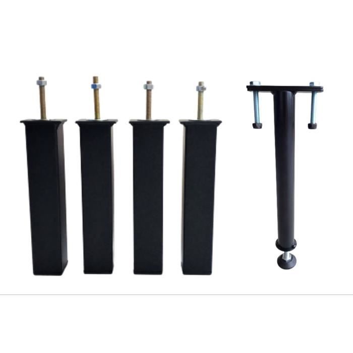Lot de 5 pieds de lit 20 cm (avec 1 pied central : fixation sans perçage) - Diamètre Ø40mm - Noir - Carré