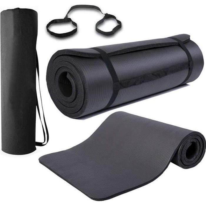15mm Épais Tapis de yoga Pilates d'équipement de fitness d'exercice de gymnastique antidérapant - Carrier - (Noir)