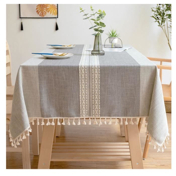 Nappes Rectangulaires Lin de coton en dentelle Anti-poussière Tissu de Table à Manger Housse pour Table Gris 90*90cm