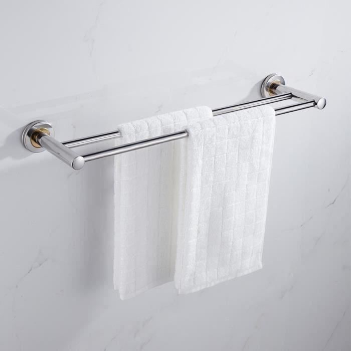 50cm 2 Barre Porte serviette mural salle de bain design Porte manteau Torchons Chiffons mural epaissi en inox. Fixation Inv Mo15578