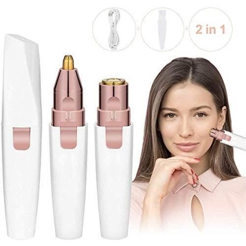 Epilateur Sourcil, 2 en 1 Mini Stylo Épilateur Visage Femme Indolore Flawless avec LED et Brosse Rasoir Électrique Rechargeable po