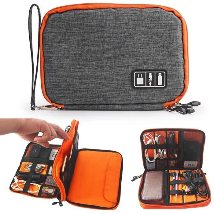 Sac de Rangement de câbles - Double Couche - pour adaptateurs, Cartes mémoire, câbles USB et banques d'alimentation
