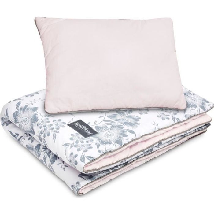 Bellochi Set de Couette Bebe 75x100 cm et Coussin Enfant 30x40 cm - Certificat OEKO-TEX - Réversible et Lavable - Coton - Pink Berry