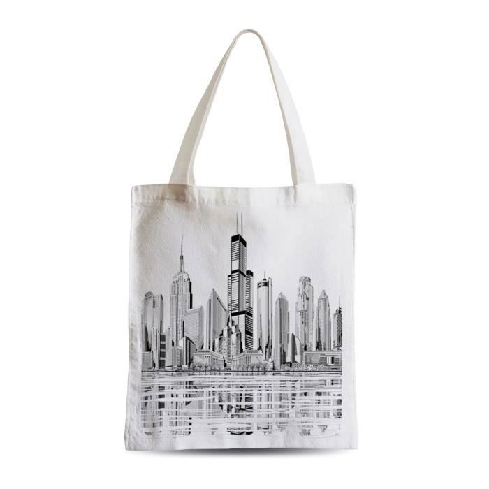 Grand Sac Shopping Plage Etudiant Etats Unis Grattes Ciel New York Los Angeles Dessin Skyline