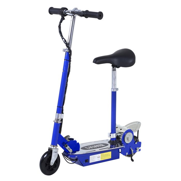 Trottinette électrique 120 W pliable pour enfants à partir de 7 ans hauteur de guidon et selle réglable 10 Km/h max. bleu