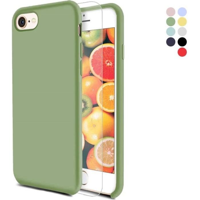 Coque iPhone Se (2020) [avec Verre Trempé], Silicone Liquide Housse Case Anti-Choc Anti-Rayures Protection Complète Cover ÉQ6377