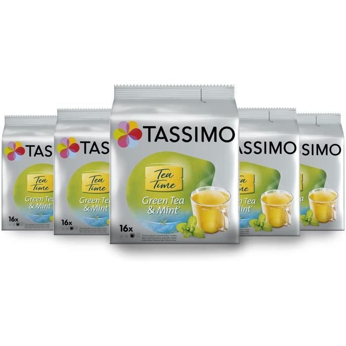 Tassimo Thé Dosettes - 80 boissons Thé Vert Menthe (lot de 5 x 16 boissons)