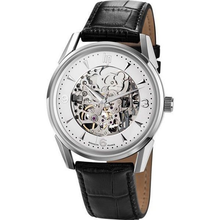 Montre Lip Automatique Himalaya 1954 squelette homme acier cuir noir 671248 5 atm