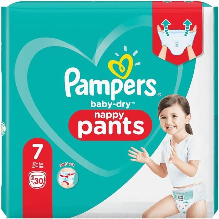 LOT DE 4 - PAMPERS : Baby-Dry Pants - Culottes Pampers taille 7 (17 kg+) 30 culottes