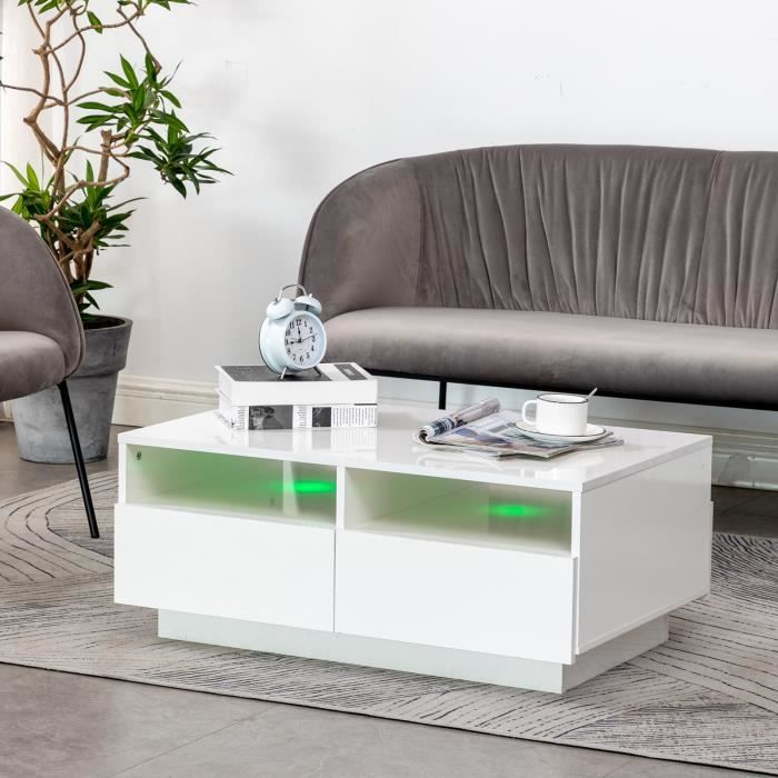 ZHI Bonne Table Basse, Blanche Brillante,4 Tiroirs Design Moderne,85 X 56 X 35 Cm
