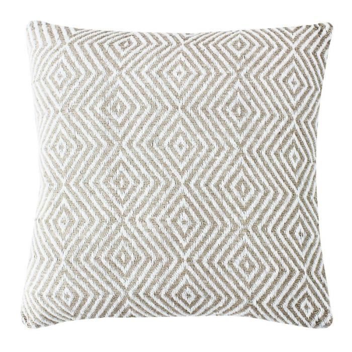 ESCAPADE - Coussin ethnique motif ikat blanc et beige 40x40