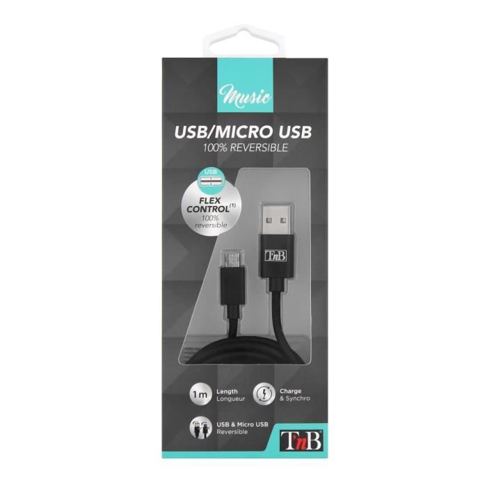 TNB Câble USB micro USB réversible 1m - Noir