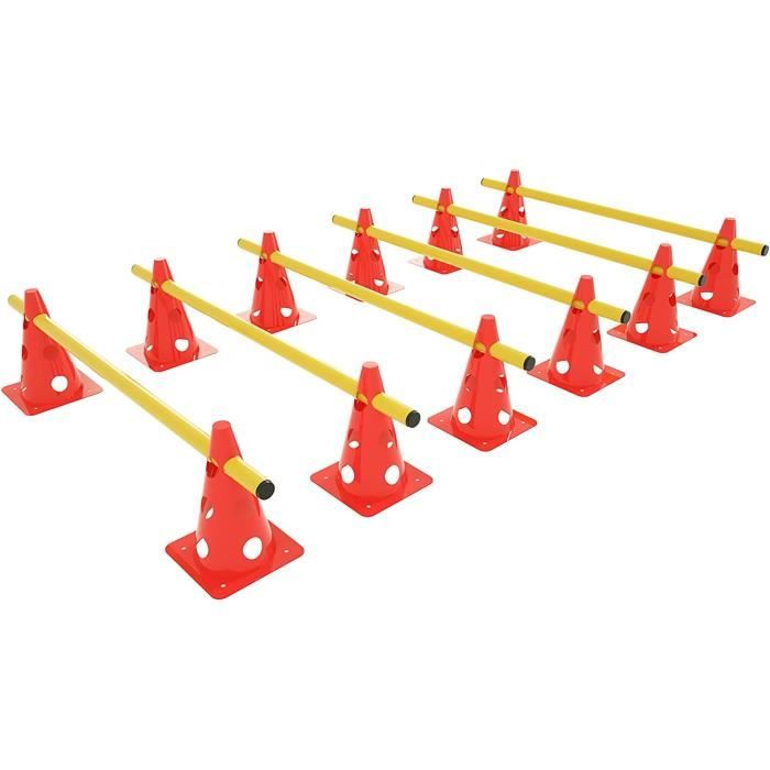 YUENFONG Lot de 6 cônes d’agilité avec barres - 12 cônes + 6 barres - Pour entraînement de coordination