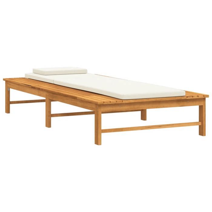 transat chaise longue bain de soleil lit de jardin terrasse meuble d exterieur coussin/oreiller blanc creme bois massif