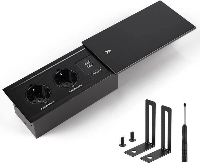 Multiprise USB Encastrable Plan de Travail avec 2 Prises +2USB Bloc