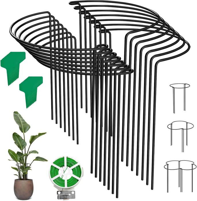 Lot De 6 Tuteurs Métalliques Pour Plantes 40 Cm - Support Cage Vert Anti-Rouille - Pour Tomates, Pivoines, Lys