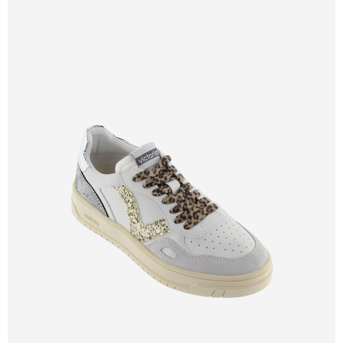 Victoria Baskets en effet cuir blanc et or femme Victoria
